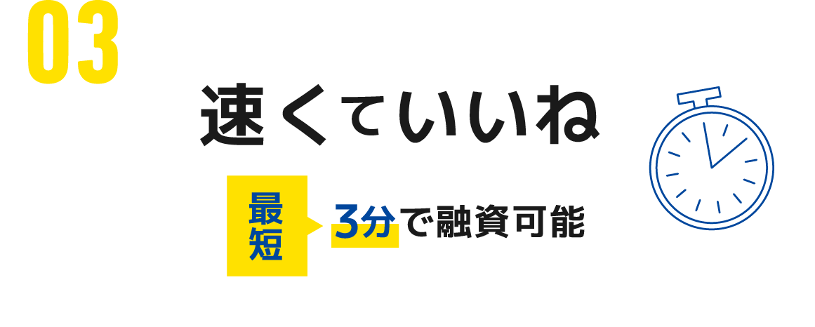 いいね03速い。 最短3分で融資可能